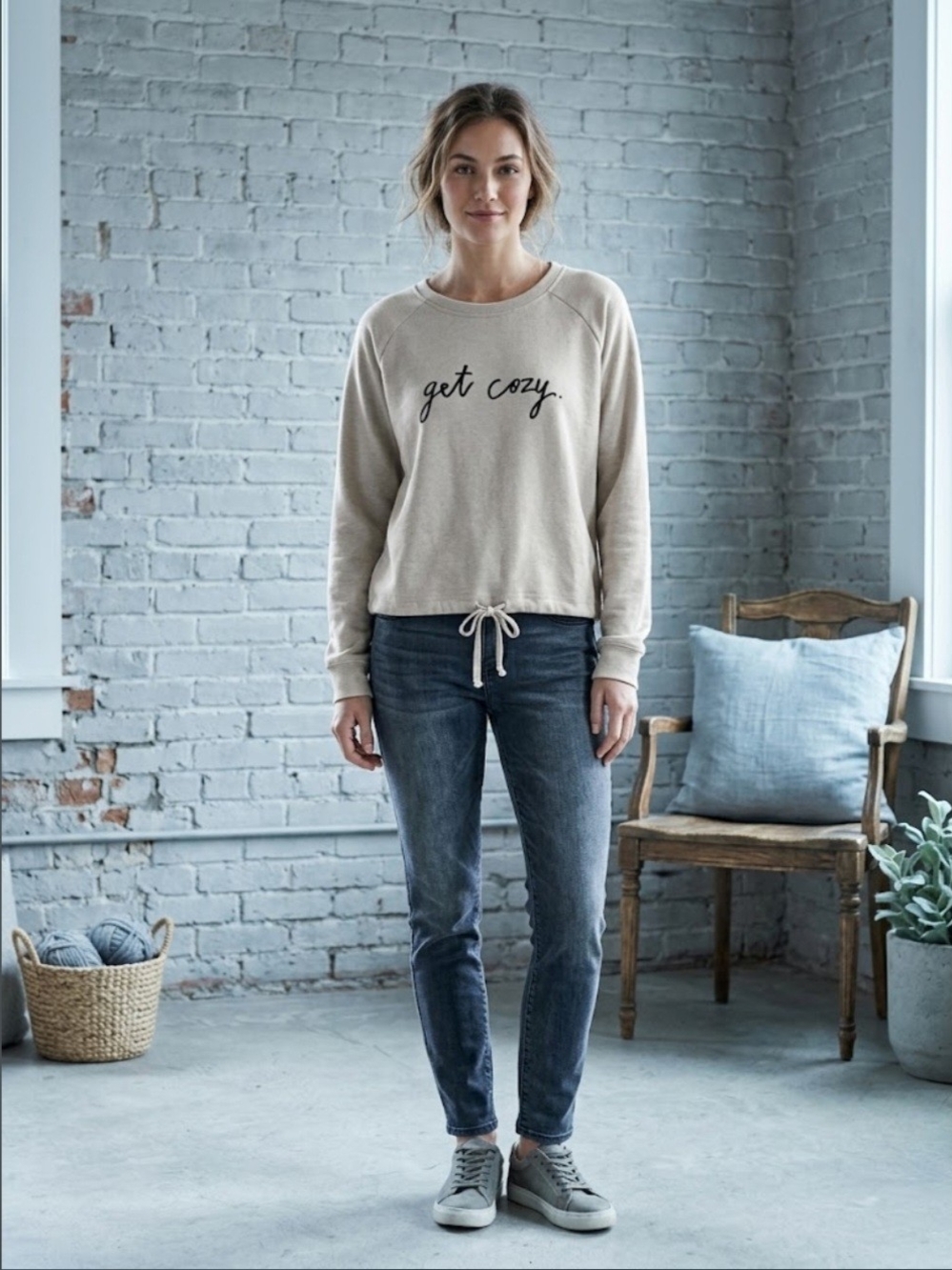 Rae Dunn Beige "Get Cozy" Sweatshirt
